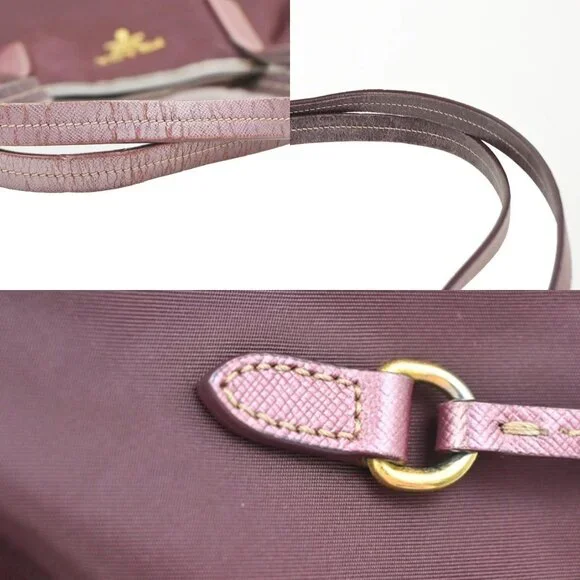 PRADA Logo Tote Shoulder Tote Bag Nylon Saffiano Leather Pink Red GHW 88KC483 - Picture 14 of 15